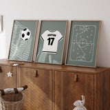 Soccer Muted Green - Set of 3 Posters