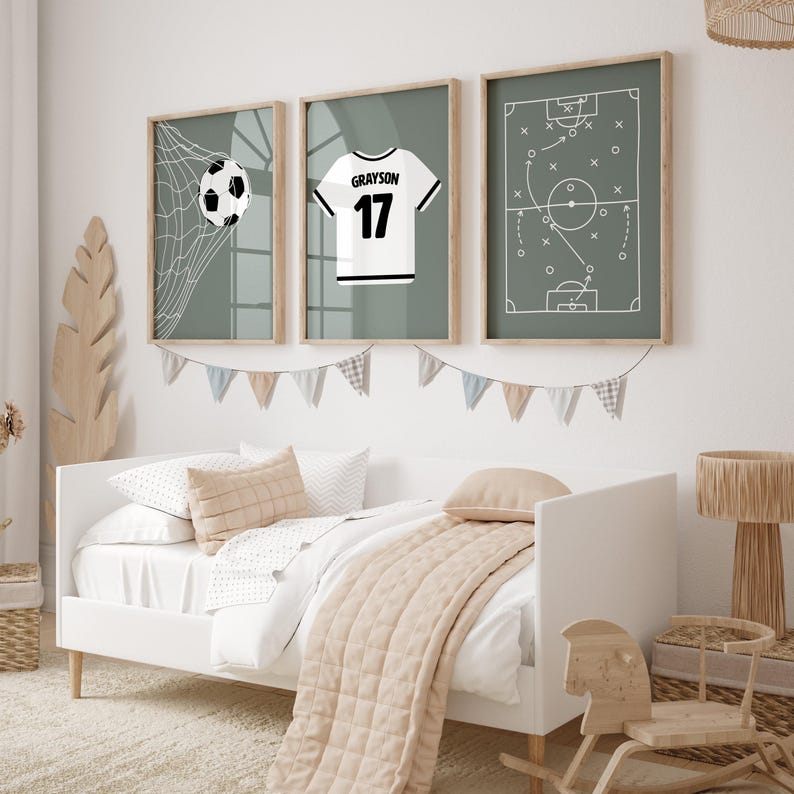 Soccer Muted Green - Set of 3 Posters