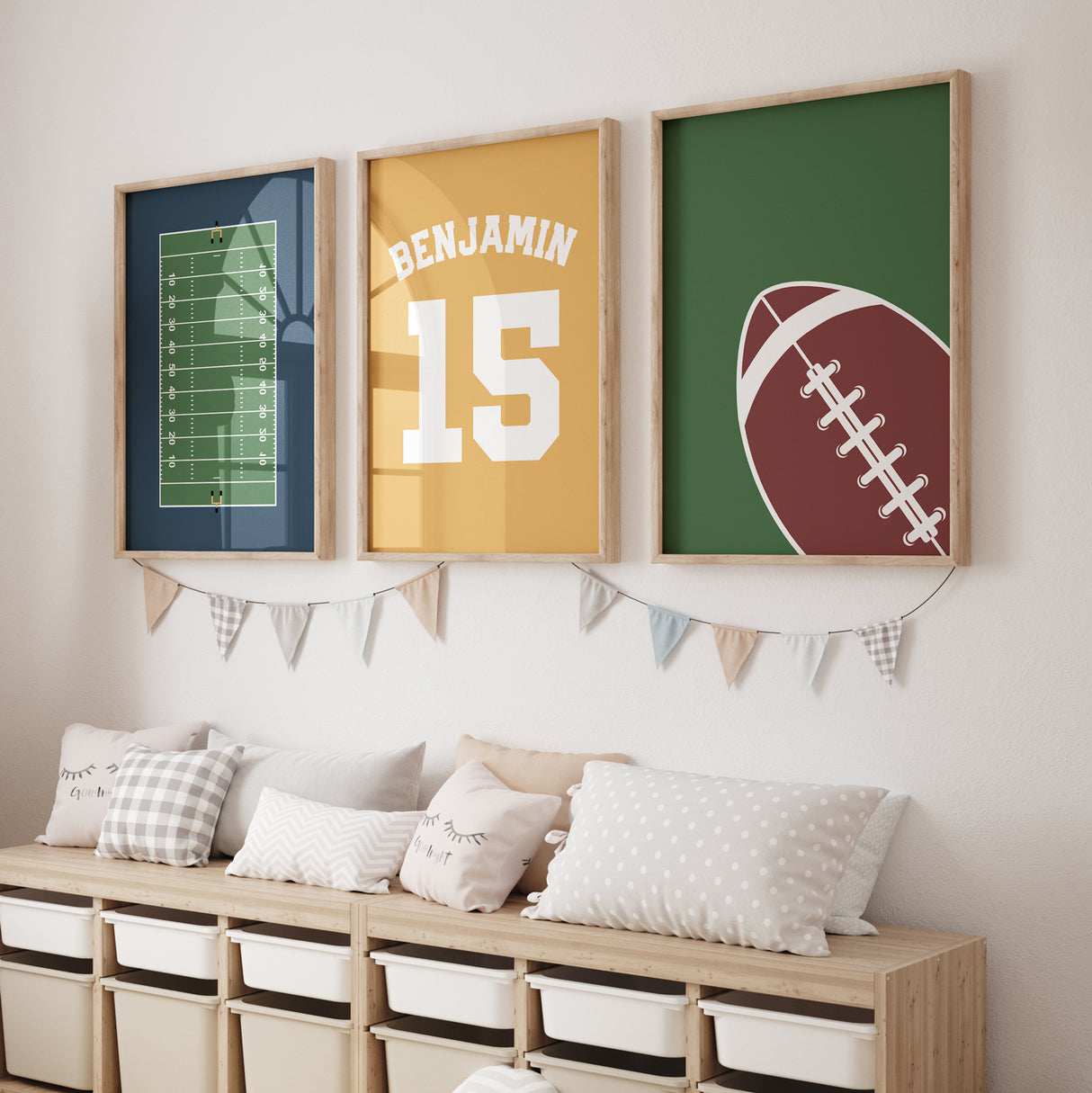 Personalized Football (Navy, Mustard, Green) - Set of 3 Posters