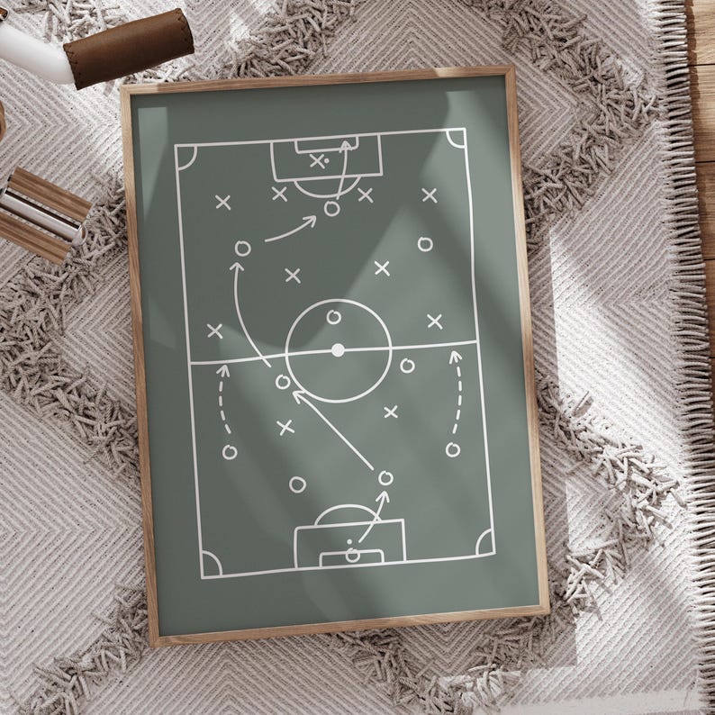 Soccer Strategy Wall Art – Muted Green Background