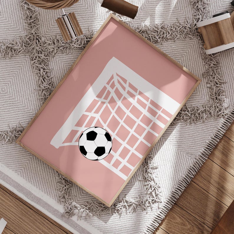 Soccer Goal Wall Art – Pink Background with Soccer Ball