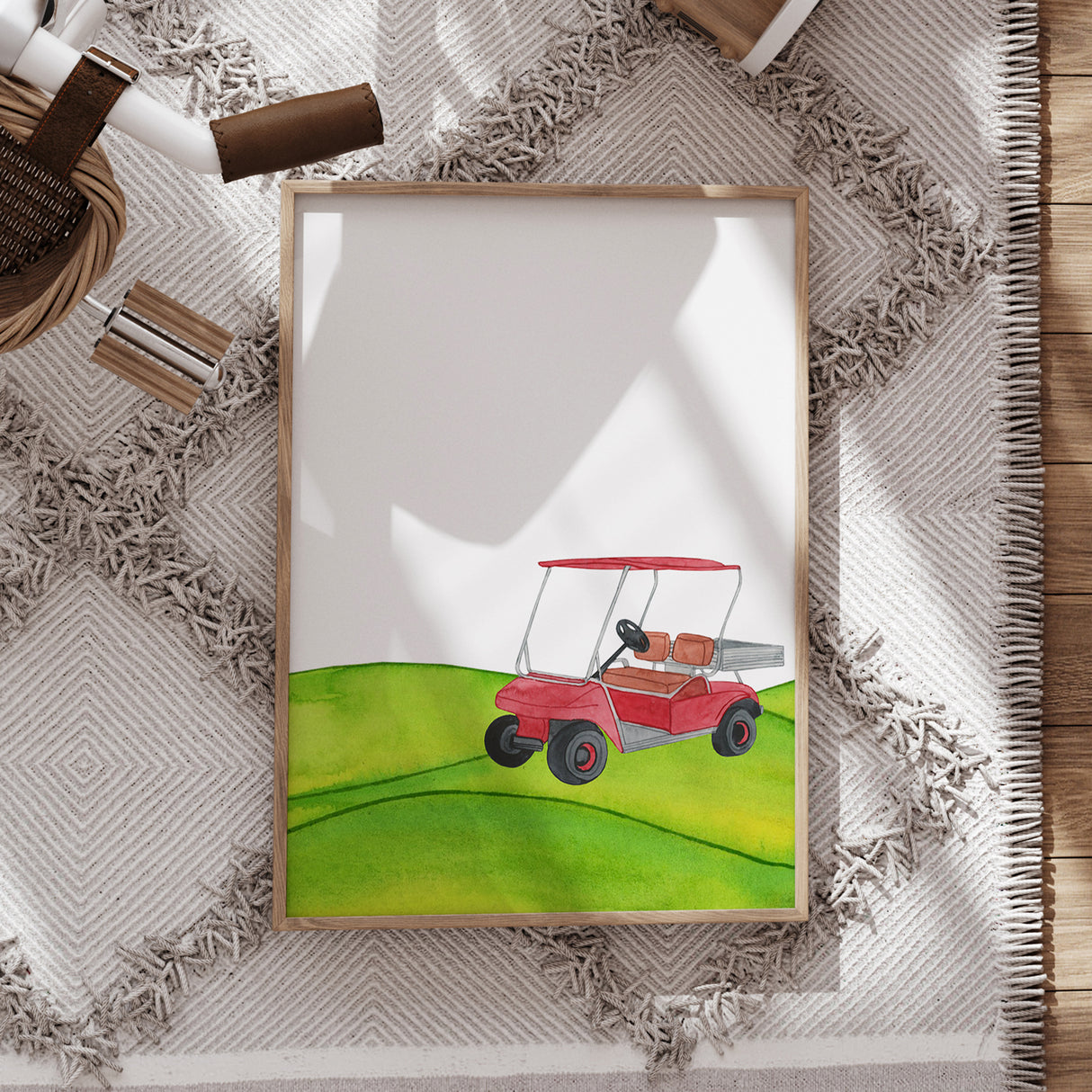 Red Golf Cart Wall Art – Fun Golf Decor for Kids' Rooms