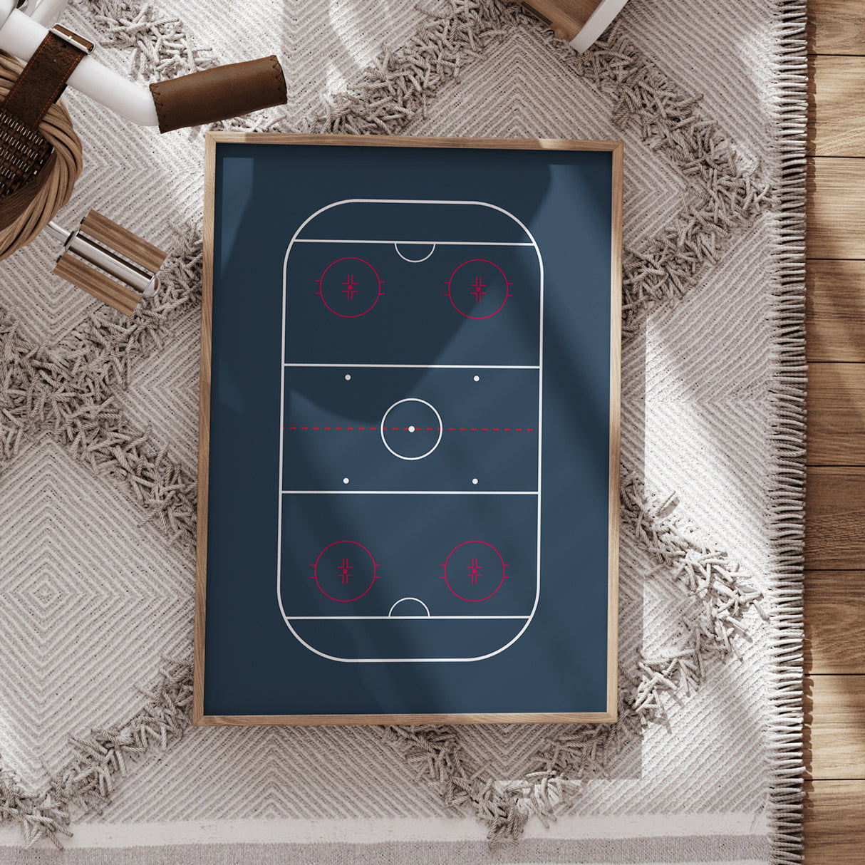 Hockey Rink Wall Art – Faded Navy Background