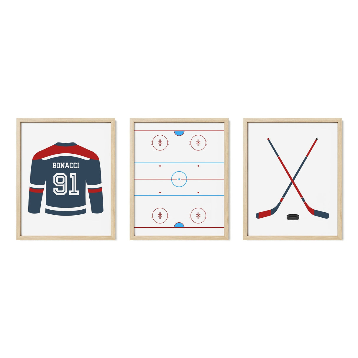 Hockey Room Decor – Custom Name & Number Jersey Print Set - threeowlsnook