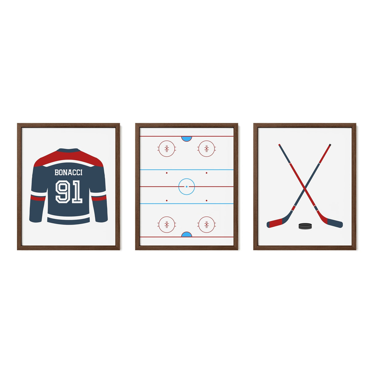 Hockey Room Decor – Custom Name & Number Jersey Print Set - threeowlsnook