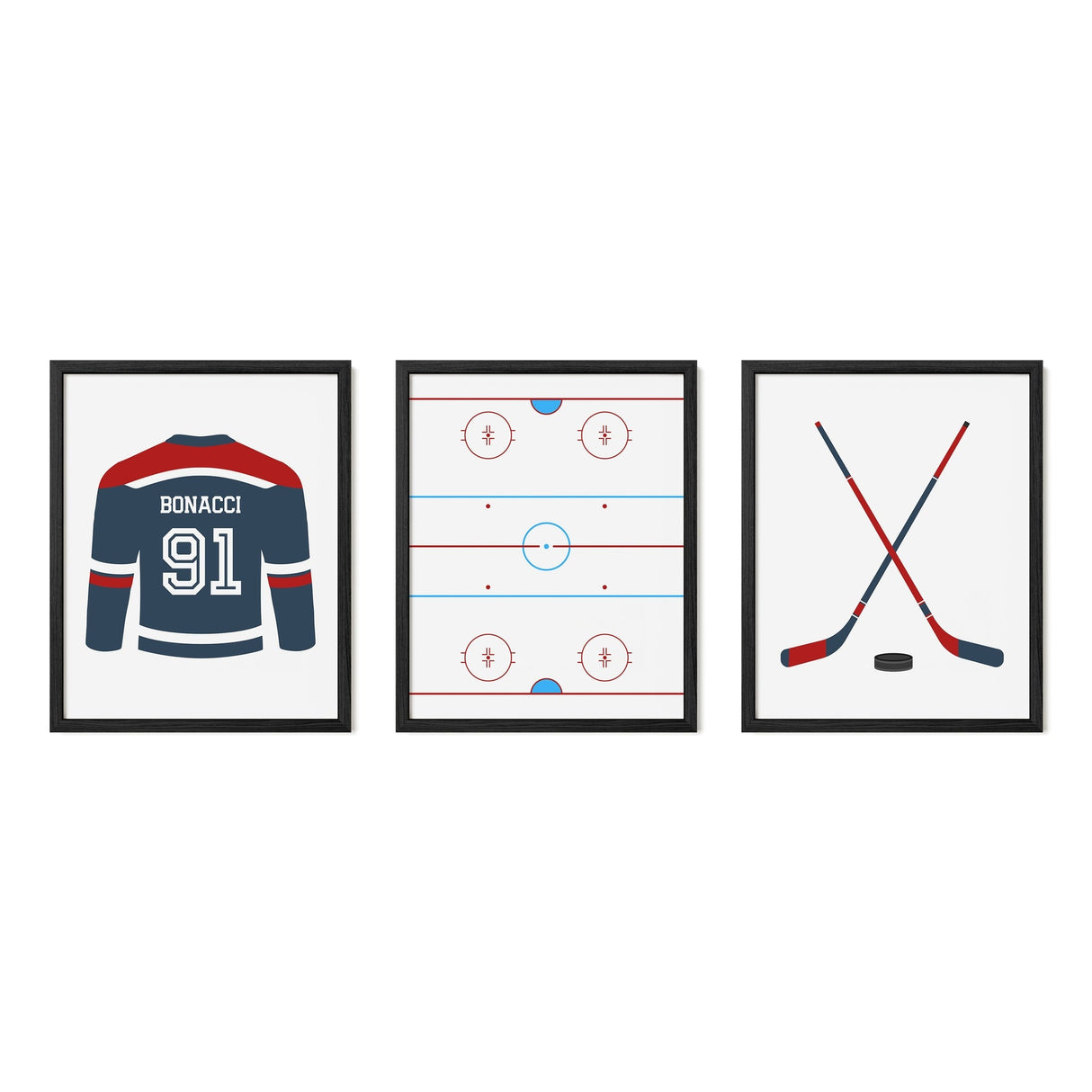 Hockey Room Decor – Custom Name & Number Jersey Print Set - threeowlsnook