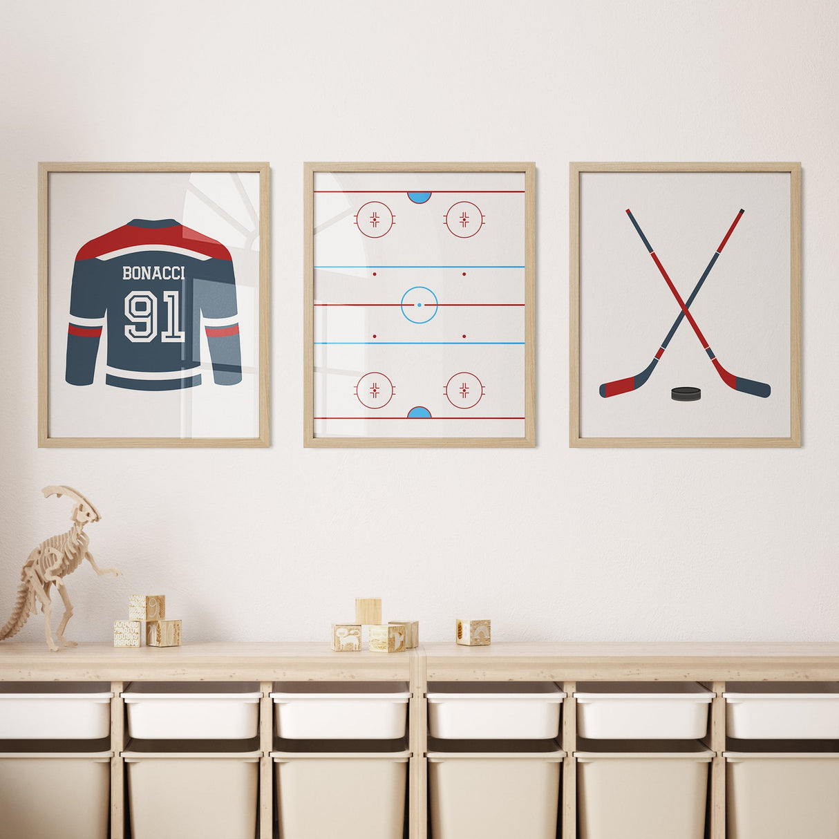 Hockey Room Decor – Custom Name & Number Jersey Print Set - threeowlsnook