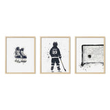 Hockey Wall Art Set – Custom Jersey, Skates & Goal Print - threeowlsnook