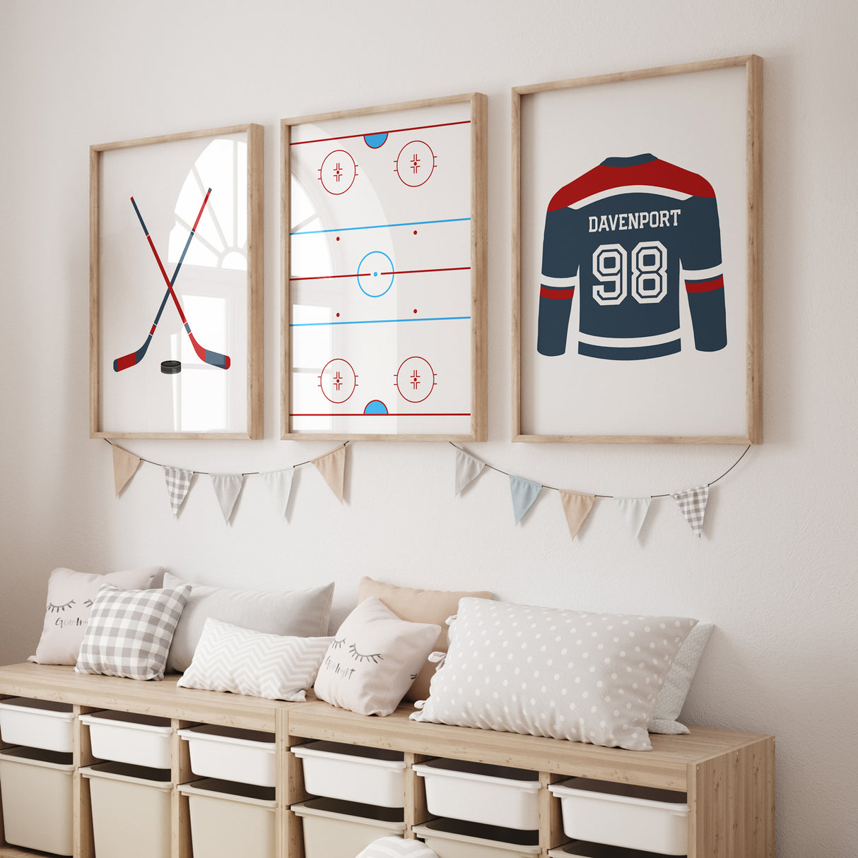 Hockey Faded Navy And Red - Set of 3 Posters