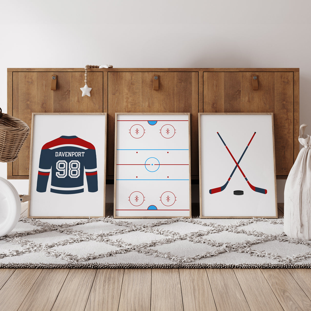 Hockey Faded Navy And Red - Set of 3 Posters