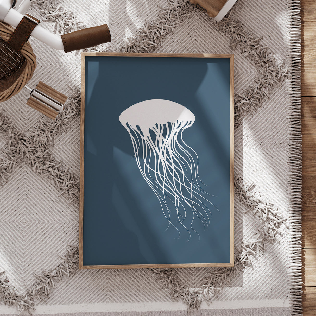 Jellyfish Silhouette Art Print – Ocean-Inspired Design on Faded Navy