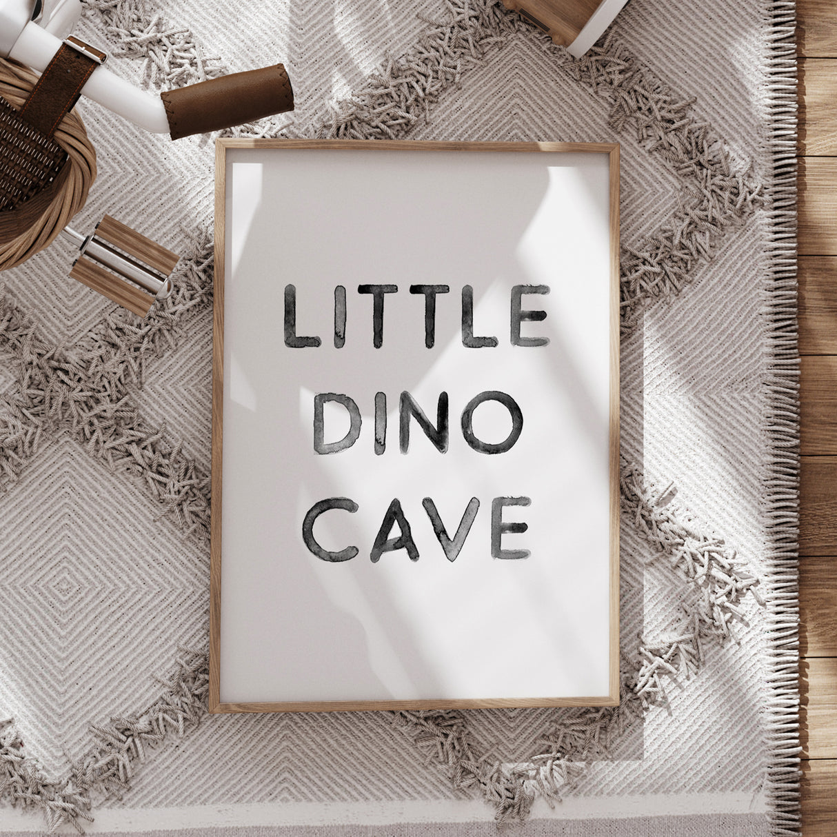 Little Dino Cave - Monochrome Watercolor Dinosaur Wall Art