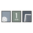 Minimalist Soccer Wall Art Set – Custom Jersey, Ball & Goal Prints - threeowlsnook