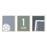 Minimalist Soccer Wall Art Set – Custom Jersey, Ball & Goal Prints - threeowlsnook