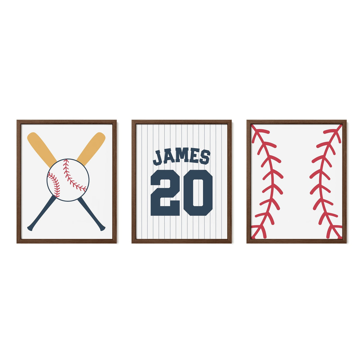 Nursery Baseball Wall Art – Custom Jersey, Bats & Stitching Prints - threeowlsnook