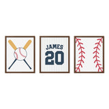 Nursery Baseball Wall Art – Custom Jersey, Bats & Stitching Prints - threeowlsnook