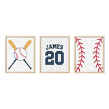 Nursery Baseball Wall Art – Custom Jersey, Bats & Stitching Prints - threeowlsnook