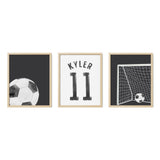 Personalized Watercolor Soccer Prints – Custom Name & Number Wall Art for Kids’ Rooms - Faded Black - threeowlsnook