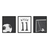 Personalized Watercolor Soccer Prints – Custom Name & Number Wall Art for Kids’ Rooms - Faded Black - threeowlsnook