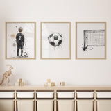 Personalized Watercolor Soccer Wall Art Set – Custom Name, Ball & Goal Print - threeowlsnook