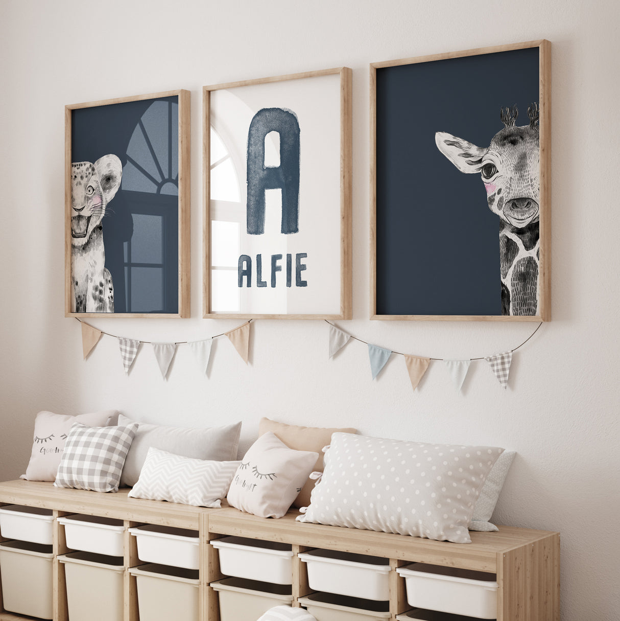 Baby Lion & Giraffe - Set of 3 Posters