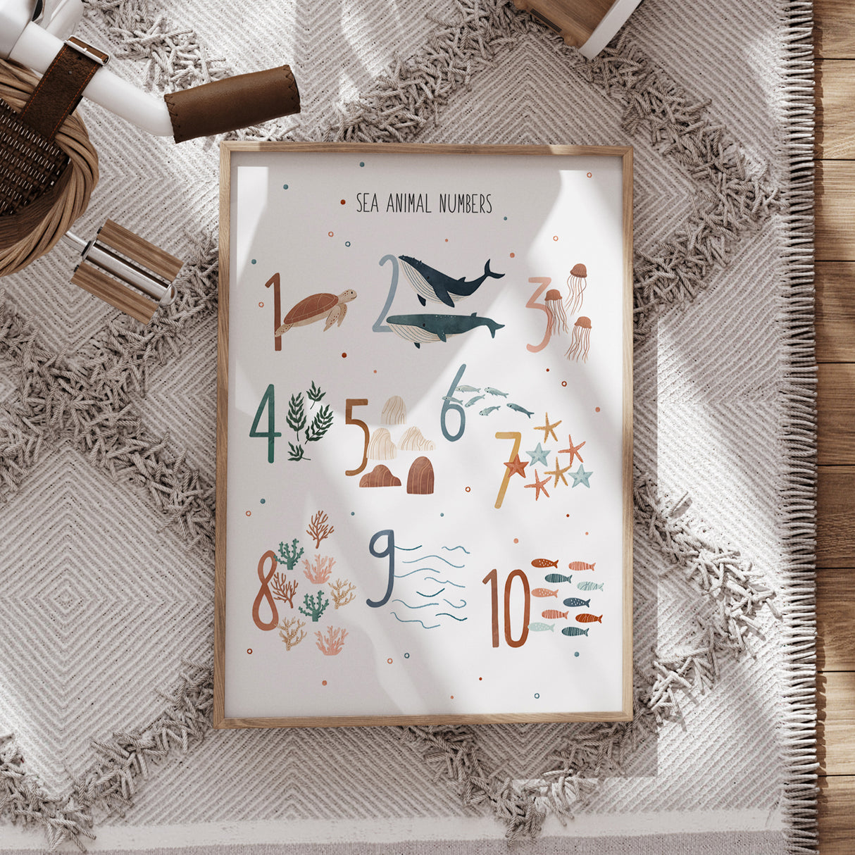 Sea Animal Numbers Art Print – Educational Ocean-Themed Decor