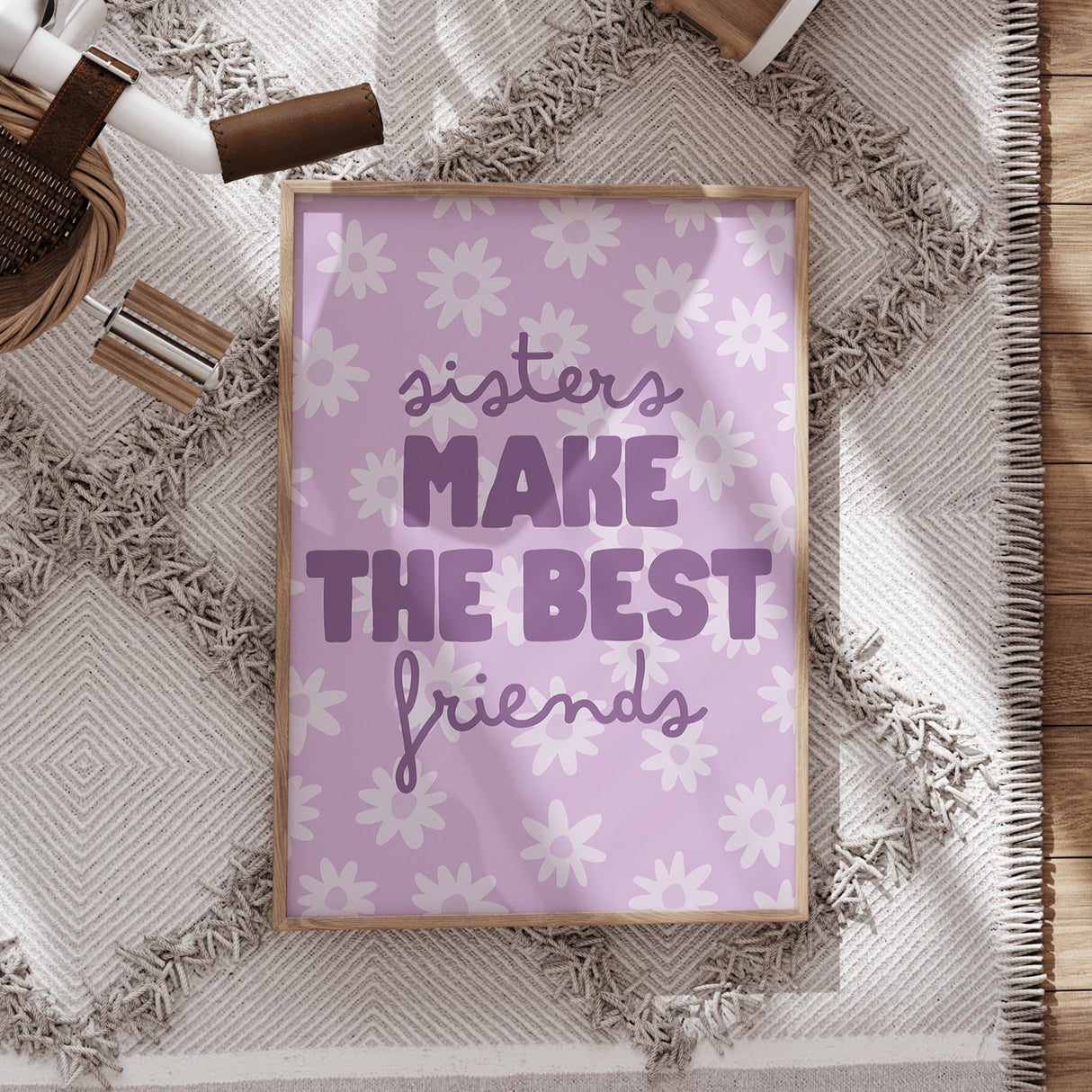 Sisters Make the Best Friends Wall Art – Lavender Daisy Print