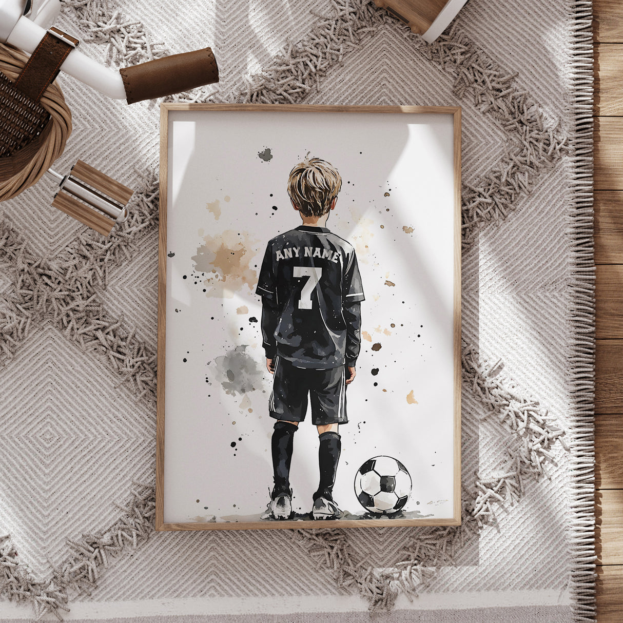 Custom Soccer Player Art Print with Name and Number – Personalized Kids' Sports Decor