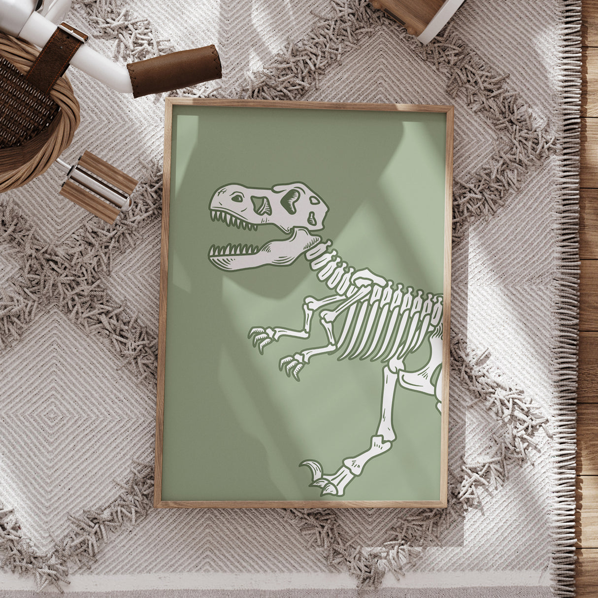 T-Rex Skeleton Wall Art – Dinosaur-Themed Decor for Kids