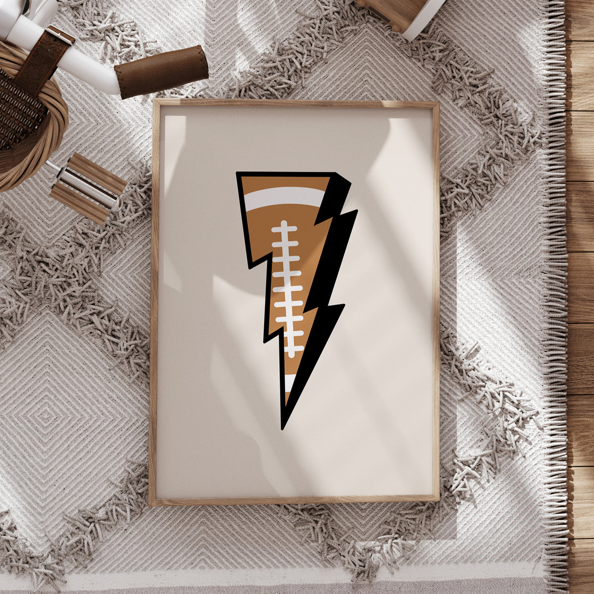 Football Lightning Bolt Wall Art – Beige Background