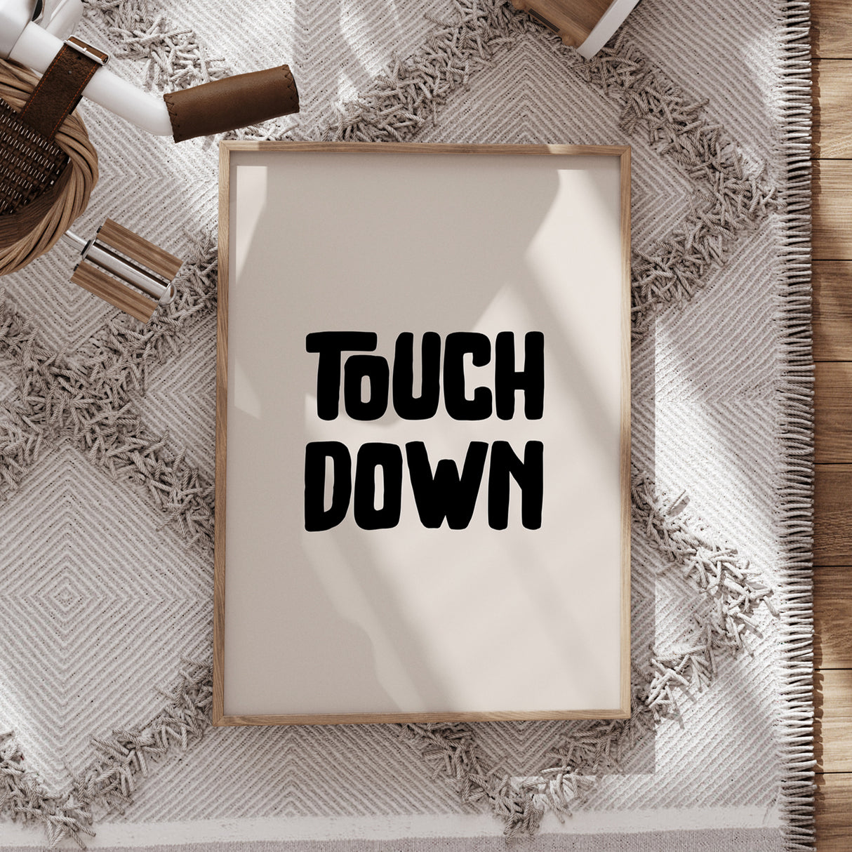 "Touchdown" Minimalist Wall Art – Beige Background