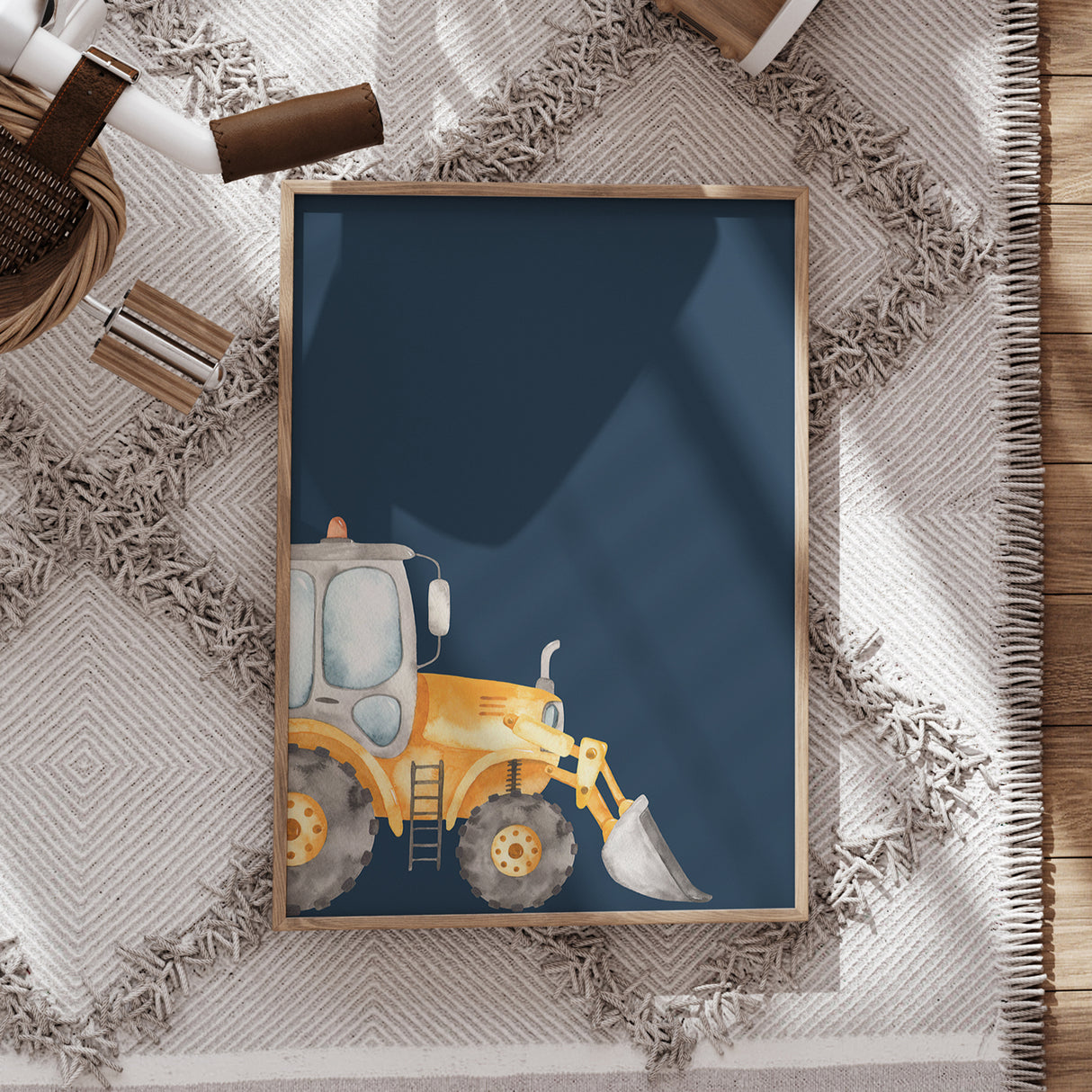 Watercolor Tractor Wall Art – Construction Vehicle Decor for Kids' Rooms