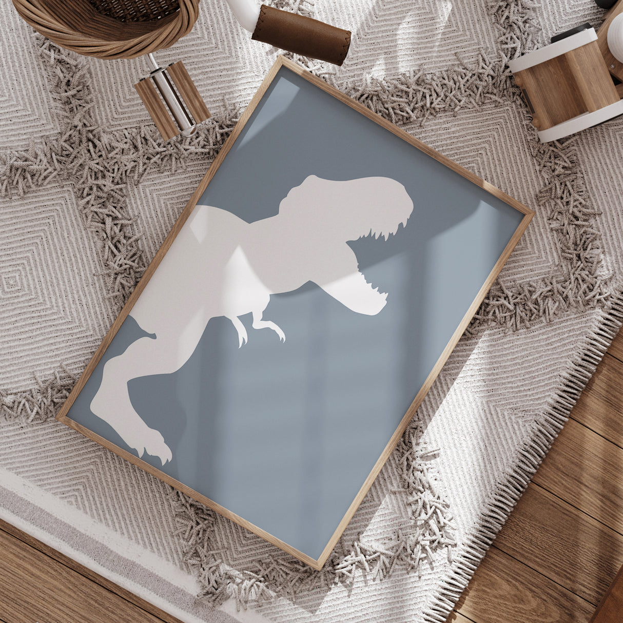 T-Rex Silhouette Wall Art – River Blue Dinosaur Decor