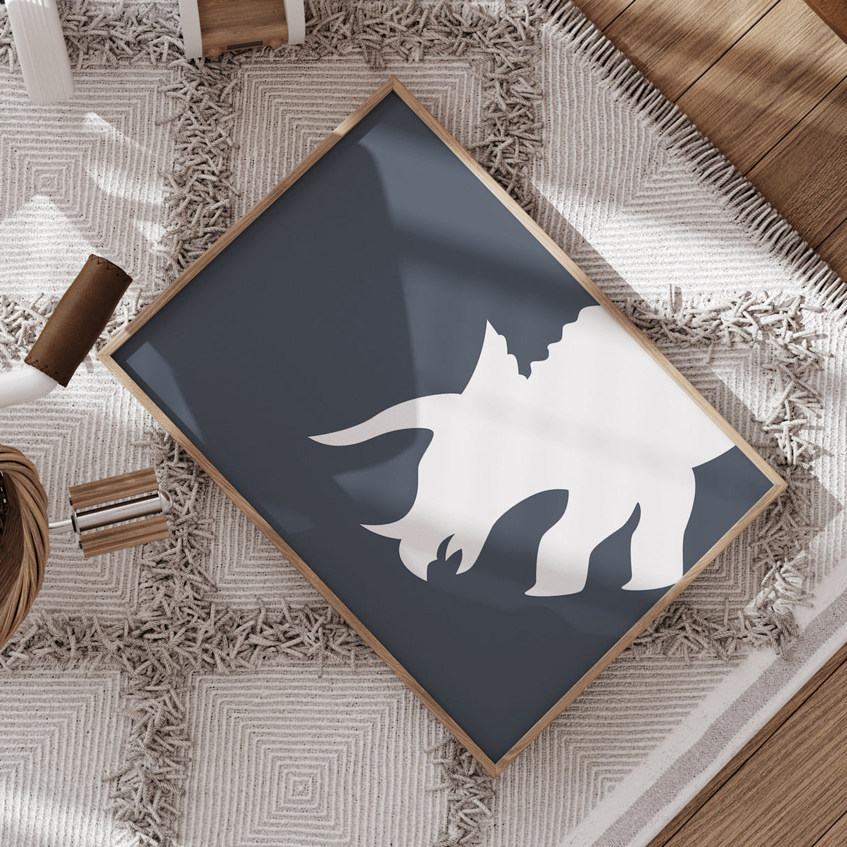 Minimalist Triceratops Silhouette Print – Dinosaur Wall Art on Dusk Background